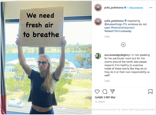Der Instagram-Post von Tennis-Ass Julia Putinzewa aus der Quarantäne in Melbourne. 